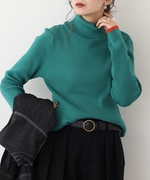 EGLANTINE 袖口配色タートルネックリブニット