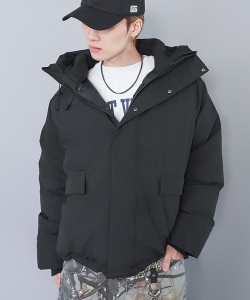 SPINNS(スピンズ)の「中綿フェイクダウンジャケット/ハイネックフード/ダブルジップ/防寒・防風・撥水/ユニセックス(ダウンジャケット/コート・メンズ・チャコール/ブラック・L/M)」の17枚目の写真