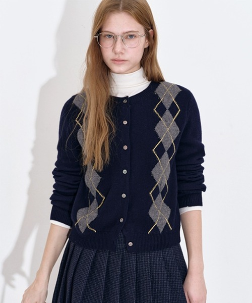 ダイヤモンド柄 シェルボタン ニットカーディガン FD25S101【Fano