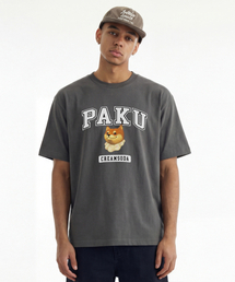 パク ロゴ 半袖Tシャツ チャコール ホワイト