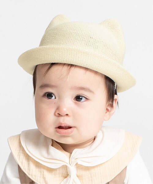 Ampersand(アンパサンド)の「くまちゃんベビーハット_ UVカット(ハット・キッズ・サックスブルー/アイボリー・48/46/44)」の1枚目の写真