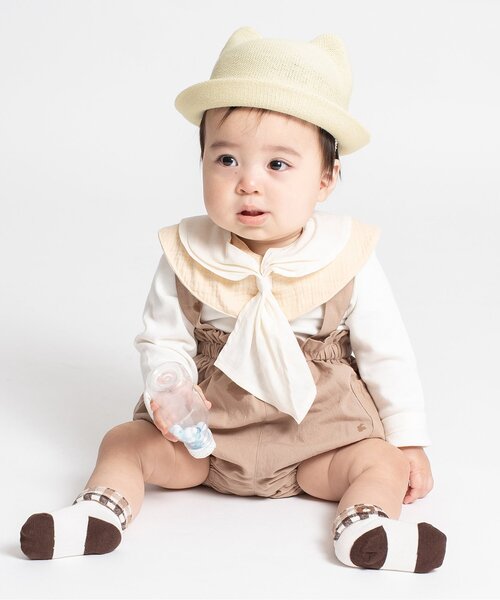 Ampersand(アンパサンド)の「くまちゃんベビーハット_ UVカット(ハット・キッズ・サックスブルー/アイボリー・48/46/44)」の3枚目の写真