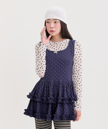 NEFNEF（ネフネフ）の「layered dot frill dress_navy（ワンピース）」