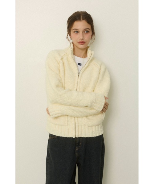 ALEXIA STAM（アリシアスタン）の「Zip Up Knit Cardigan /ジップアップニットカーディガン（ニット/セーター・レディース・ブラウン/グレー/アイボリー・FREE）」の2枚目の写真