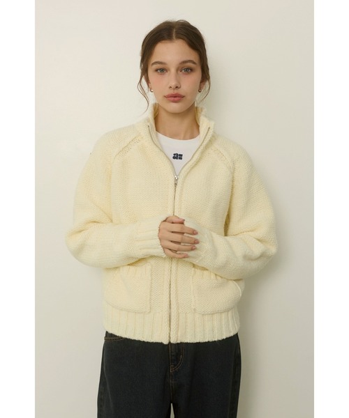 ALEXIA STAM（アリシアスタン）の「Zip Up Knit Cardigan /ジップアップニットカーディガン（ニット/セーター・レディース・ブラウン/グレー/アイボリー・FREE）」の4枚目の写真
