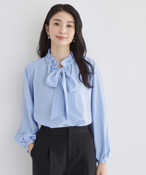 THE SHOP TK （ザ ショップ ティーケー ）の「【通勤・セレモニー】ギャザーリボンタイブラウス（シャツ/ブラウス・レディース・アイボリー/ライトブルー・12/13）」の7枚目の写真