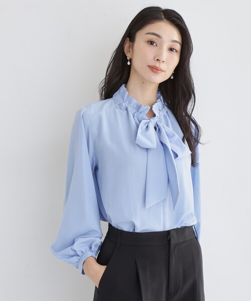THE SHOP TK （ザ ショップ ティーケー ）の「【通勤・セレモニー】ギャザーリボンタイブラウス（シャツ/ブラウス・レディース・アイボリー/ライトブルー・12/13）」の8枚目の写真