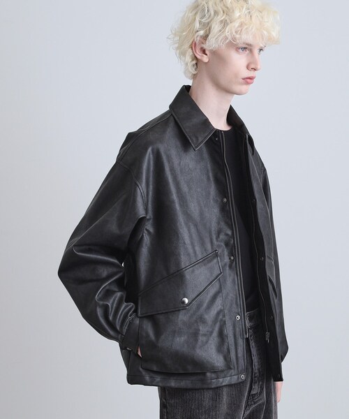 tk.TAKEO KIKUCHI(ティーケータケオキクチ)の「シンセティックレザーフライトジャケット(ブルゾン・メンズ・ブラック/ブラック系/ダークブラウン系・02/03)」の14枚目の写真