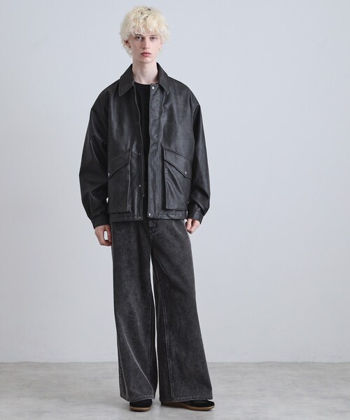 tk.TAKEO KIKUCHI(ティーケータケオキクチ)の「シンセティックレザーフライトジャケット(ブルゾン・メンズ・ブラック/ブラック系/ダークブラウン系・02/03)」の15枚目の写真