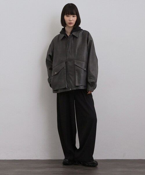 tk.TAKEO KIKUCHI(ティーケータケオキクチ)の「シンセティックレザーフライトジャケット(ブルゾン・メンズ・ブラック/ブラック系/ダークブラウン系・02/03)」の19枚目の写真