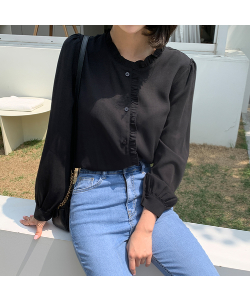 BBAEBBAE(ペッペ)の「フリルシャーリング長袖ブラウス(シャツ/ブラウス・レディース・ブラック/マスタード・SMALL/MEDIUM)」の2枚目の写真