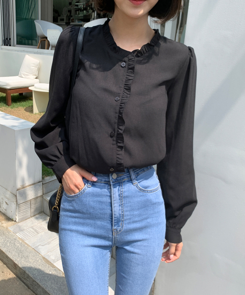 BBAEBBAE(ペッペ)の「フリルシャーリング長袖ブラウス(シャツ/ブラウス・レディース・ブラック/マスタード・SMALL/MEDIUM)」の5枚目の写真