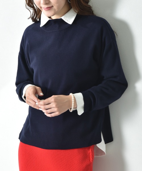 INTERPLANET(インタープラネット)の「総針モックネックプルオーバー(ニット/セーター・レディース・ネイビー/モカ・MEDIUM/LARGE)」の8枚目の写真