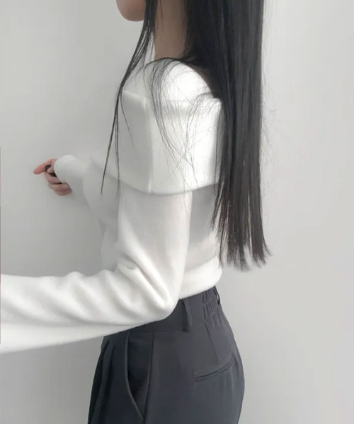 VIVID LADY(ビビッドレディー)の「折り返しワイドネック オフショル風 起毛 ロンT 長袖(Tシャツ/カットソー・レディース・ブラック/アイボリー/グレー/ワイン・FREE)」の10枚目の写真