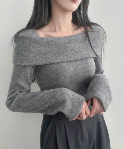 VIVID LADY(ビビッドレディー)の「折り返しワイドネック オフショル風 起毛 ロンT 長袖(Tシャツ/カットソー・レディース・ブラック/アイボリー/グレー/ワイン・FREE)」の14枚目の写真