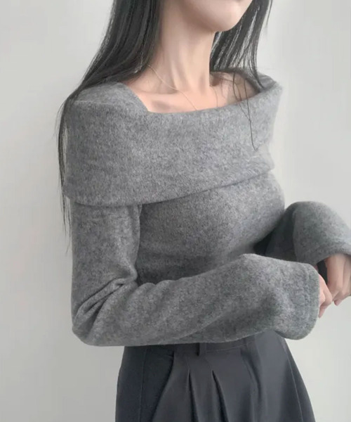 VIVID LADY(ビビッドレディー)の「折り返しワイドネック オフショル風 起毛 ロンT 長袖(Tシャツ/カットソー・レディース・ブラック/アイボリー/グレー/ワイン・FREE)」の15枚目の写真