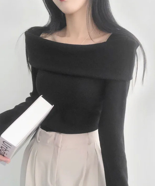 VIVID LADY(ビビッドレディー)の「折り返しワイドネック オフショル風 起毛 ロンT 長袖(Tシャツ/カットソー・レディース・ブラック/アイボリー/グレー/ワイン・FREE)」の19枚目の写真