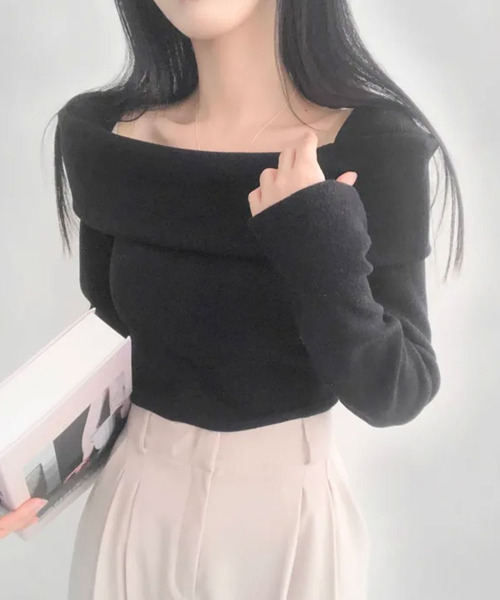 VIVID LADY(ビビッドレディー)の「折り返しワイドネック オフショル風 起毛 ロンT 長袖(Tシャツ/カットソー・レディース・ブラック/アイボリー/グレー/ワイン・FREE)」の22枚目の写真