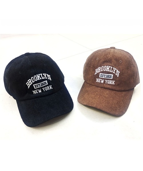 セール】12A17-KR コーデュロイ ロゴ刺繍 ベースボールキャップ BRO