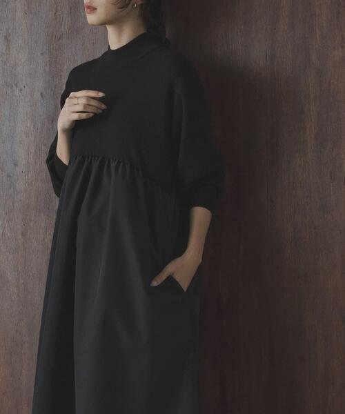 URBAN RESEARCH Sonny Label（アーバンリサーチサニーレーベル）の「モックネックドッキングニットワンピース（ワンピース・レディース・ブラウン/チャコールグレー/ブラック・FREE）」の4枚目の写真
