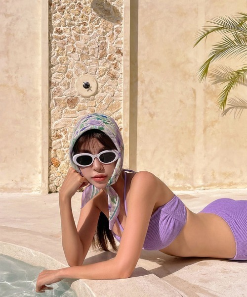 セール】パイル生地フロントリボン ホルダーネックビキニ 水着（水着