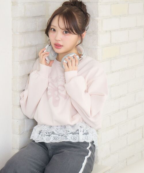 ems excite（エムズエキサイト）の「裏起毛裾レーストレーナー（スウェット・レディース・ピンク/ナチュラル/ブラック・FREE）」の4枚目の写真