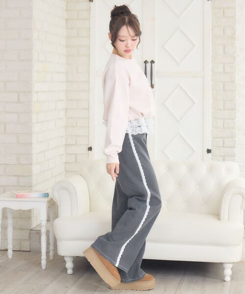 ems excite（エムズエキサイト）の「裏起毛裾レーストレーナー（スウェット・レディース・ピンク/ナチュラル/ブラック・FREE）」の7枚目の写真