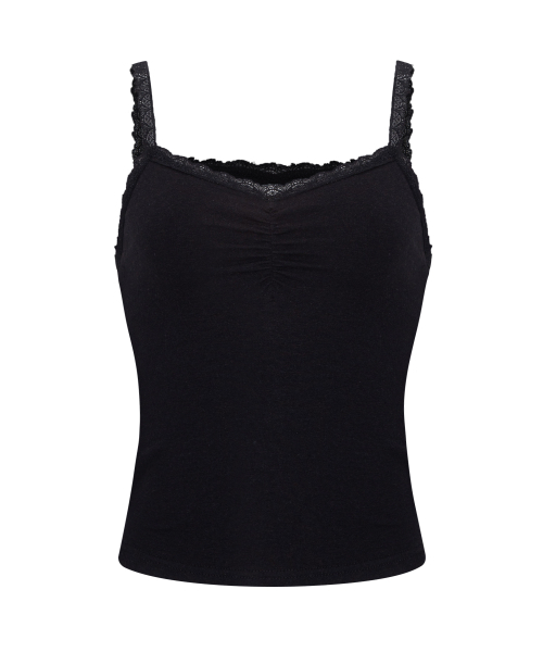 PLEASENOFOLLOW(プリーズノーフォロー)の「Meli Lace Shirring Sleeveless Top (Black)(Tシャツ/カットソー・レディース・その他・FREE)」の2枚目の写真