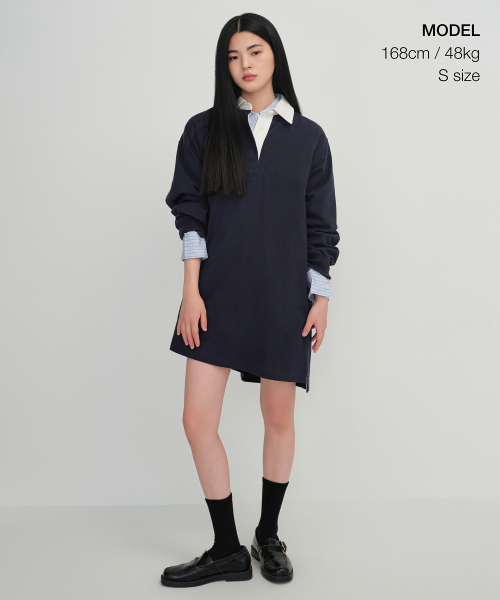 MUSINSA STANDARD WOMAN（ムシンサスタンダードウーマン）の「ウィメンズオーバーサイズラグビードレス[ネイビー]（ワンピース・レディース・その他・SMALL/MEDIUM/LARGE/X-SMALL）」の2枚目の写真