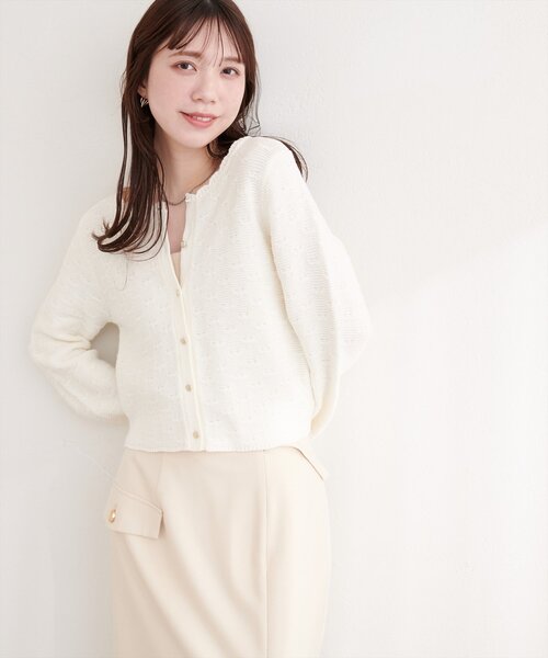 natural couture（ナチュラルクチュール）の「スカラップカーディガン（カーディガン/ボレロ・レディース・ピンク/レッド/オフホワイト/サックスブルー/ブラック・FREE）」の11枚目の写真