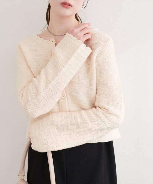 natural couture（ナチュラルクチュール）の「スカラップカーディガン（カーディガン/ボレロ・レディース・ピンク/レッド/オフホワイト/サックスブルー/ブラック・FREE）」の19枚目の写真