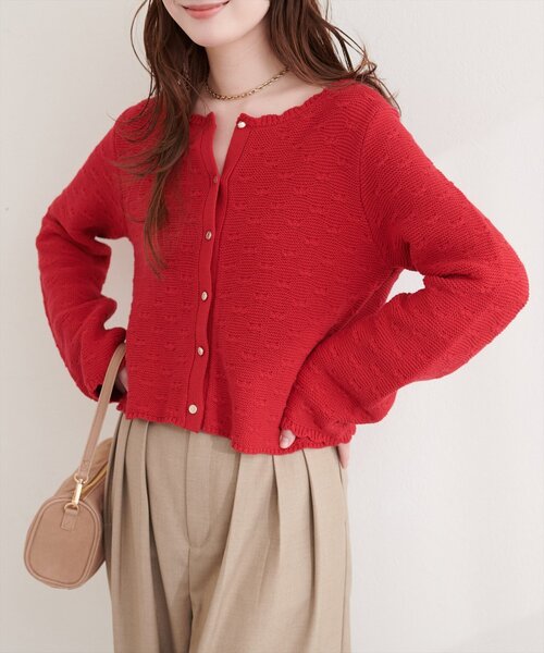 natural couture（ナチュラルクチュール）の「スカラップカーディガン（カーディガン/ボレロ・レディース・ピンク/レッド/オフホワイト/サックスブルー/ブラック・FREE）」の15枚目の写真