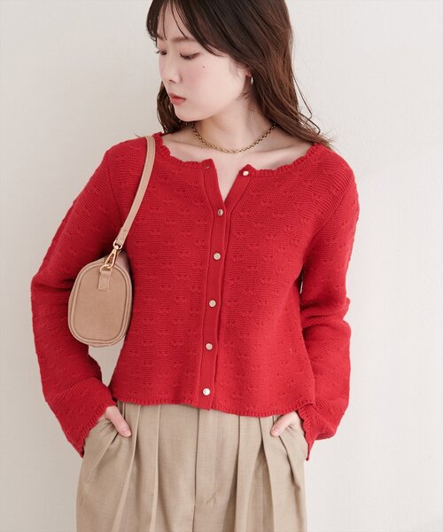 natural couture（ナチュラルクチュール）の「スカラップカーディガン（カーディガン/ボレロ・レディース・ピンク/レッド/オフホワイト/サックスブルー/ブラック・FREE）」の16枚目の写真