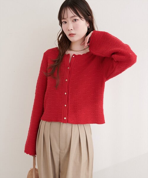 natural couture（ナチュラルクチュール）の「スカラップカーディガン（カーディガン/ボレロ・レディース・ピンク/レッド/オフホワイト/サックスブルー/ブラック・FREE）」の17枚目の写真