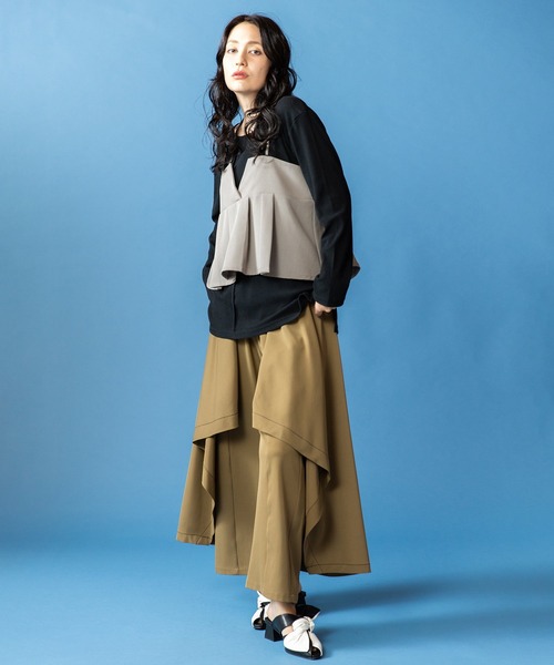 OSMOSIS(オズモーシス)の「アシンメトリーテレコ長袖Tシャツ(Tシャツ/カットソー・レディース・チャコール/ネイビー/ブラック/アイボリー・ONE SIZE)」の6枚目の写真