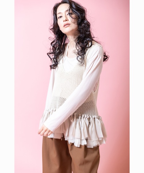 OSMOSIS(オズモーシス)の「アシンメトリーテレコ長袖Tシャツ(Tシャツ/カットソー・レディース・チャコール/ネイビー/ブラック/アイボリー・ONE SIZE)」の12枚目の写真