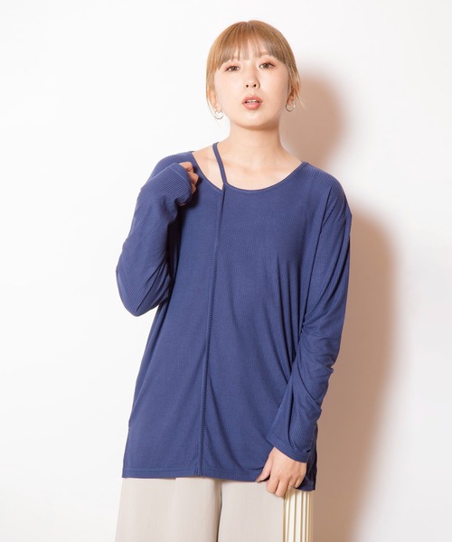 OSMOSIS(オズモーシス)の「アシンメトリーテレコ長袖Tシャツ(Tシャツ/カットソー・レディース・チャコール/ネイビー/ブラック/アイボリー・ONE SIZE)」の18枚目の写真