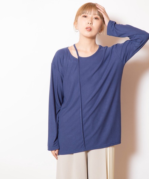 OSMOSIS(オズモーシス)の「アシンメトリーテレコ長袖Tシャツ(Tシャツ/カットソー・レディース・チャコール/ネイビー/ブラック/アイボリー・ONE SIZE)」の19枚目の写真