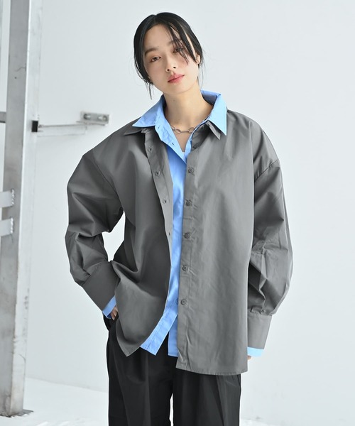 STYLE DELI(スタイルデリ)の「【BLK001】ブロードレイヤードシャツ(シャツ/ブラウス・レディース・チャコールグレー・FREE)」の1枚目の写真