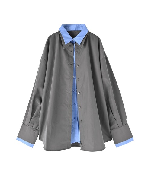 STYLE DELI(スタイルデリ)の「【BLK001】ブロードレイヤードシャツ(シャツ/ブラウス・レディース・チャコールグレー・FREE)」の7枚目の写真