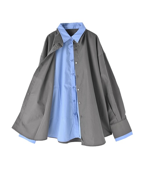 STYLE DELI(スタイルデリ)の「【BLK001】ブロードレイヤードシャツ(シャツ/ブラウス・レディース・チャコールグレー・FREE)」の8枚目の写真