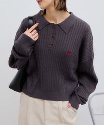 【BEVERLY HILLS POLO CLUB/ビバリーヒルズポロクラブ】ケーブル ロングスリーブ ポロニット