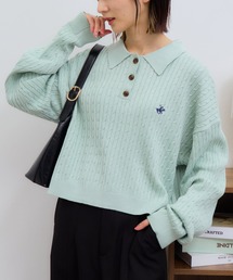 BEVERLY HILLS POLO CLUB | 【BEVERLY HILLS POLO CLUB/ビバリーヒルズポロクラブ】ケーブル ロングスリーブ ポロニット(ニット/セーター)