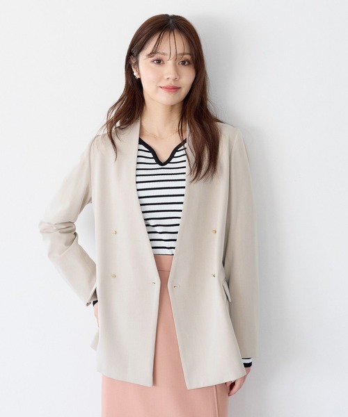 Andemiu（アンデミュウ）の「キンボタンノーカラージャケット640842（ノーカラージャケット・レディース・ライトベージュ/ネイビー・FREE）」の11枚目の写真