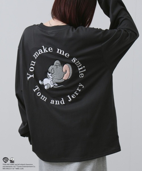 Tom＆Jerry（トムアンドジェリー）の「【TOM&JERRY 】 キャラクター 刺繍 バックプリント オーバーサイズ ロングスリーブTシャツ（Tシャツ/カットソー・メンズ・スミクロ/オートミール/ブルーグレー/オフホワイト・S/M/L/XL）」の2枚目の写真