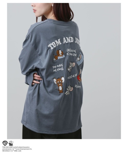Tom＆Jerry（トムアンドジェリー）の「【TOM&JERRY 】 キャラクター 刺繍 バックプリント オーバーサイズ ロングスリーブTシャツ（Tシャツ/カットソー・メンズ・スミクロ/オートミール/ブルーグレー/オフホワイト・S/M/L/XL）」の3枚目の写真