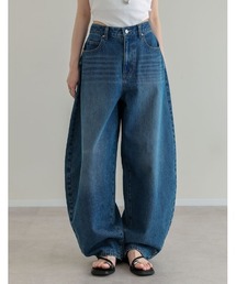[DENIM COLLECTION][低身長/高身長サイズ有]コットンブレンドバルーンワイドカーブデニムパンツ