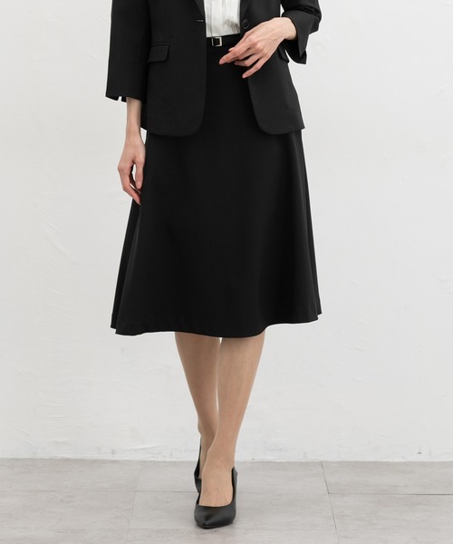 Honeys（ハニーズ）の「【ストレッチ・ウォッシャブル・イージーケア・接触冷感】ベルト付フレアスカート（スカート・レディース・杢グレー/ライトグレー系/ネイビー/ブラック・LL/3L/S/M/L）」の2枚目の写真