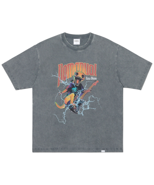 NOMANUAL(NOMANUAL)の「HEAVY METAL GECKO T-SHIRT - WASHED CHARCOAL(Tシャツ/カットソー・レディース・その他・LARGE/MEDIUM/SMALL/X-LARGE)」の1枚目の写真