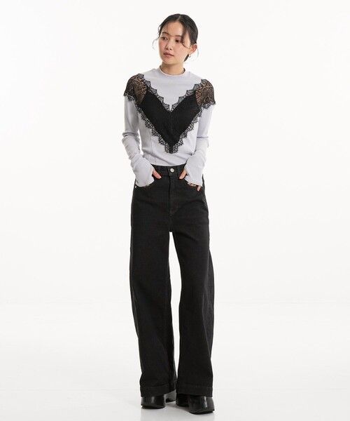 UNITED TOKYO(ユナイテッドトウキョウ)の「Vネックレースプルオーバー|ウォッシャブル/細見え/春服(Tシャツ/カットソー・レディース・ブルー/アイボリー・FREE)」の14枚目の写真